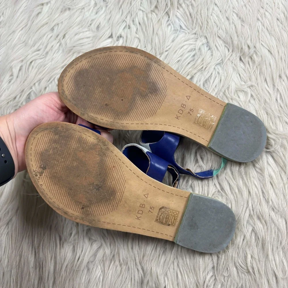 Kelsi Daggar Women's 7.5 Blue Patchwork Sling Back Sandals‎ Boho Resort Artsy